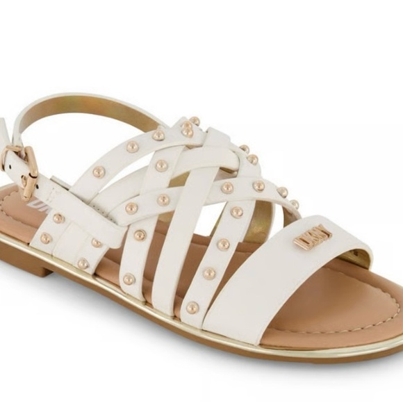 NEW! DKNY Girls White Strappy Sandals – Size 2 – Chic & Stylish ✨ NWOT - Picture 1 of 2